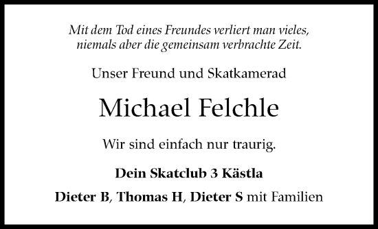 Traueranzeige von Michael Felchle von Eßlinger Zeitung/Cannstatter Zeitung