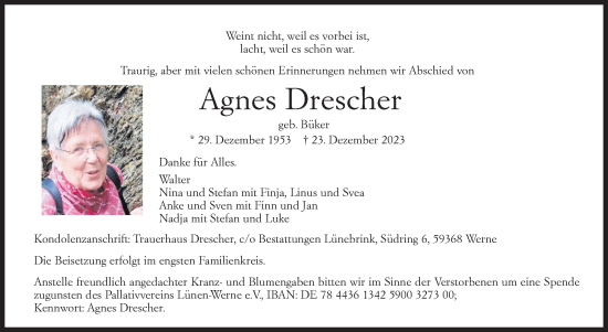 Traueranzeige von Agnes Drescher von Eßlinger Zeitung/Cannstatter Zeitung