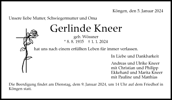 Traueranzeige von Gerlinde Kneer von Eßlinger Zeitung/Cannstatter Zeitung