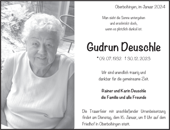 Traueranzeige von Gudrun Deuschle von Eßlinger Zeitung/Cannstatter Zeitung