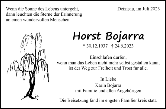 Traueranzeige von Horst Bojarra von Eßlinger Zeitung/Cannstatter Zeitung