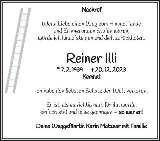 Traueranzeige von Reiner Illi von Eßlinger Zeitung/Cannstatter Zeitung