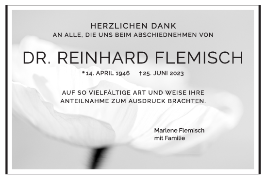 Traueranzeige von Reinhard Flemisch von Eßlinger Zeitung/Cannstatter Zeitung