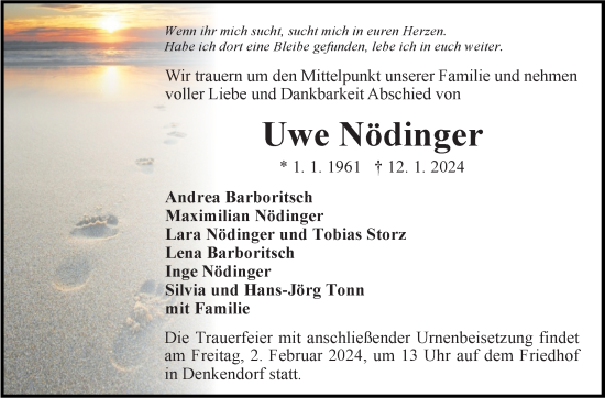 Traueranzeige von Uwe Nödinger von Eßlinger Zeitung/Cannstatter Zeitung