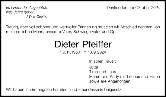 Traueranzeige von Dieter Pfeiffer von Eßlinger Zeitung/Cannstatter Zeitung