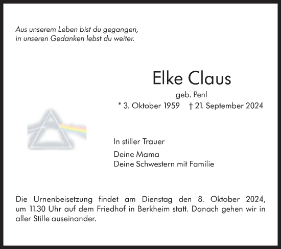 Traueranzeige von Elke Claus von Eßlinger Zeitung/Cannstatter Zeitung