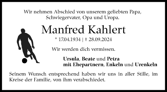 Traueranzeige von Manfred Kahlert von Eßlinger Zeitung/Cannstatter Zeitung