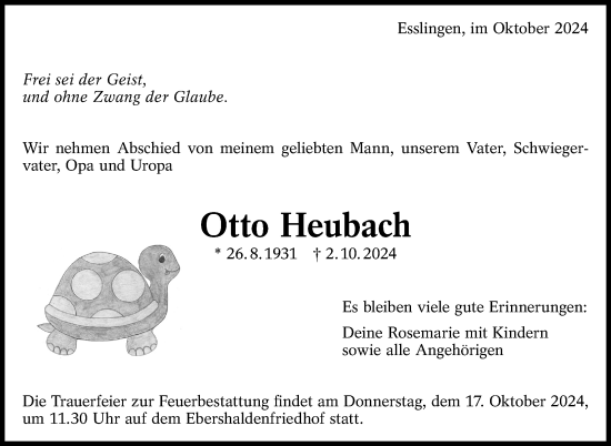 Traueranzeige von Otto Heubach von Eßlinger Zeitung/Cannstatter Zeitung