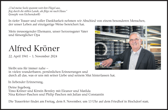 Traueranzeige von Alfred Kröner von Eßlinger Zeitung/Cannstatter Zeitung