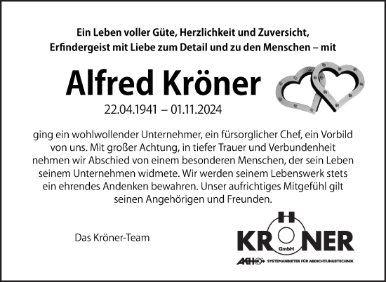 Traueranzeige von Alfred Kröner von Eßlinger Zeitung/Cannstatter Zeitung