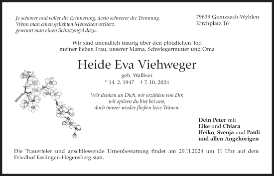 Traueranzeige von Heide Eva Viehweger von Eßlinger Zeitung/Cannstatter Zeitung