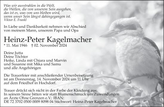 Traueranzeige von Heinz-Peter Kagelmacher von Eßlinger Zeitung/Cannstatter Zeitung