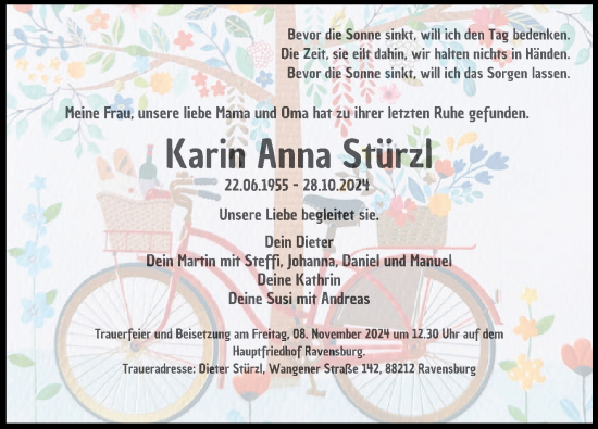 Traueranzeige von Karin Anna Stürzl von Eßlinger Zeitung/Cannstatter Zeitung
