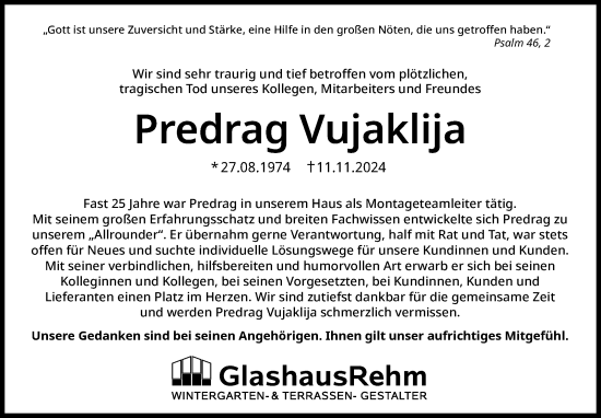 Traueranzeige von Predrag Vujaklija von Eßlinger Zeitung/Cannstatter Zeitung
