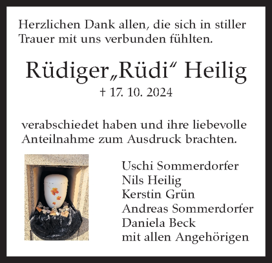 Traueranzeige von Rüdiger Heilig von Eßlinger Zeitung/Cannstatter Zeitung