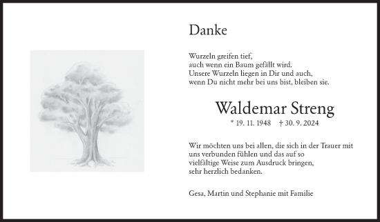 Traueranzeige von Waldemar Streng von Eßlinger Zeitung/Cannstatter Zeitung