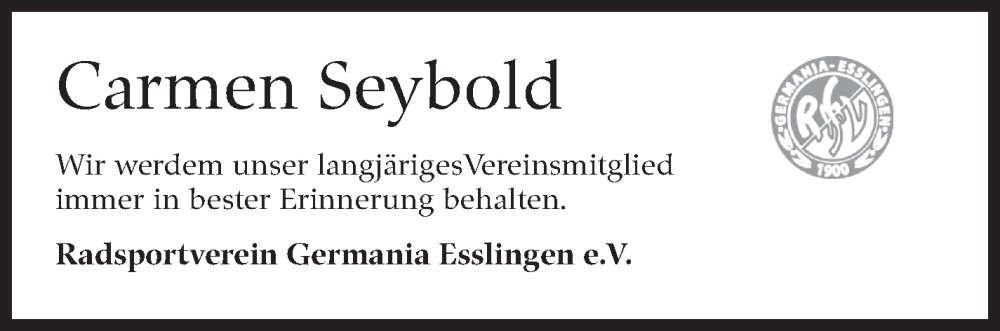  Traueranzeige für Carmen Seybold vom 04.12.2024 aus Eßlinger Zeitung/Cannstatter Zeitung