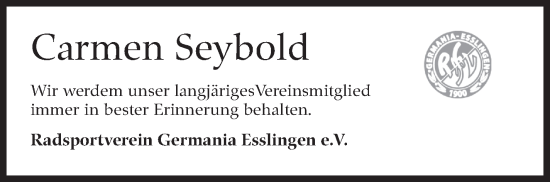 Traueranzeige von Carmen Seybold von Eßlinger Zeitung/Cannstatter Zeitung