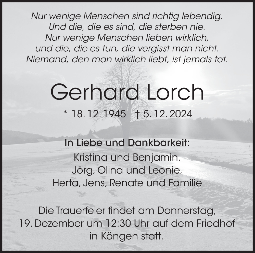  Traueranzeige für Gerhard Lorch vom 12.12.2024 aus Eßlinger Zeitung/Cannstatter Zeitung