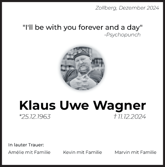 Traueranzeige von Klaus Uwe Wagner von Eßlinger Zeitung/Cannstatter Zeitung