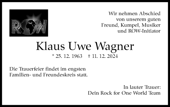 Traueranzeige von Klaus Uwe Wagner von Eßlinger Zeitung/Cannstatter Zeitung
