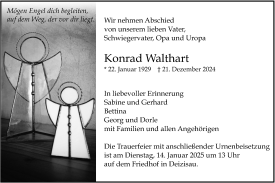 Traueranzeige von Konrad Walthart von Eßlinger Zeitung/Cannstatter Zeitung