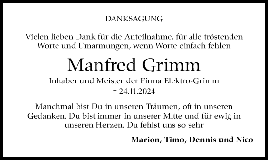 Traueranzeige von Manfred Grimm von Eßlinger Zeitung/Cannstatter Zeitung