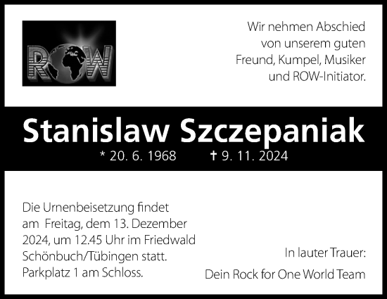 Traueranzeige von Stanislaw Szczepaniak von Eßlinger Zeitung/Cannstatter Zeitung