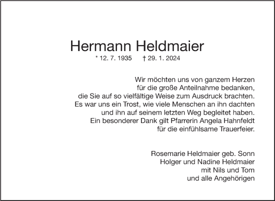 Traueranzeige von Hermann Heldmaier von Eßlinger Zeitung/Cannstatter Zeitung