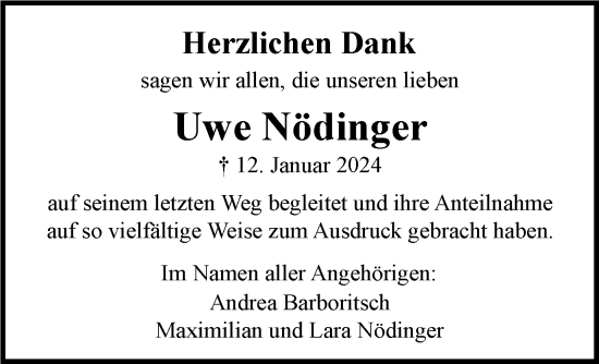 Traueranzeige von Uwe Nödinger von Eßlinger Zeitung/Cannstatter Zeitung