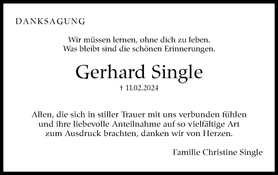 Traueranzeige von Gerhard Single von Eßlinger Zeitung/Cannstatter Zeitung