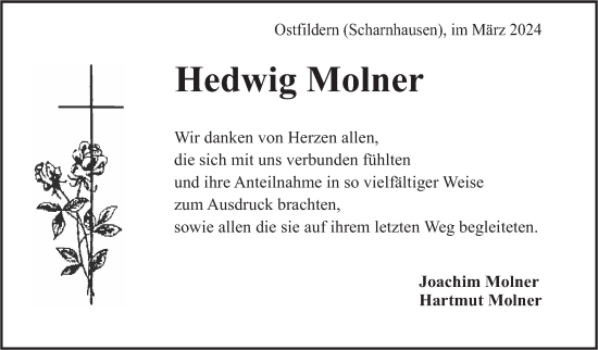 Traueranzeige von Hedwig Molner von Eßlinger Zeitung/Cannstatter Zeitung
