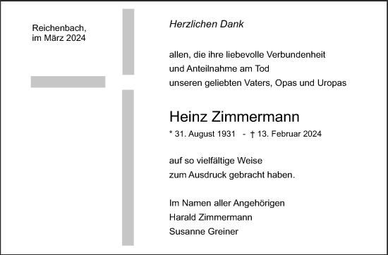 Traueranzeige von Heinz Zimmermann von Eßlinger Zeitung/Cannstatter Zeitung