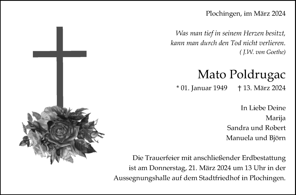  Traueranzeige für Mato Poldrugac vom 18.03.2024 aus Eßlinger Zeitung/Cannstatter Zeitung