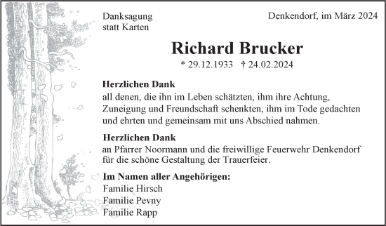 Traueranzeige von Richard Brucker von Eßlinger Zeitung/Cannstatter Zeitung