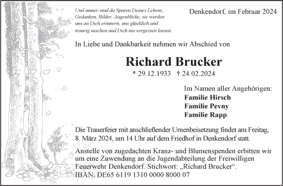 Traueranzeige von Richard Brucker von Eßlinger Zeitung/Cannstatter Zeitung