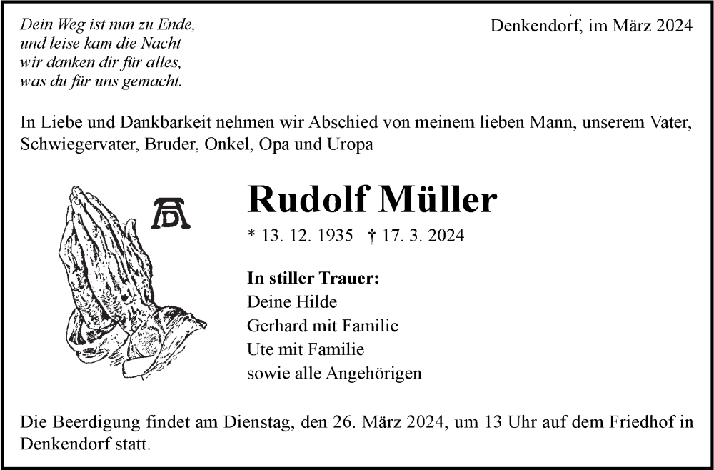  Traueranzeige für Rudolf Müller vom 25.03.2024 aus Eßlinger Zeitung/Cannstatter Zeitung
