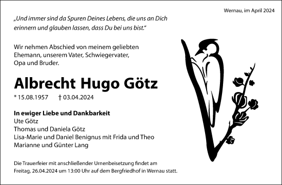 Traueranzeige von Albrecht Hugo Götz von Eßlinger Zeitung/Cannstatter Zeitung