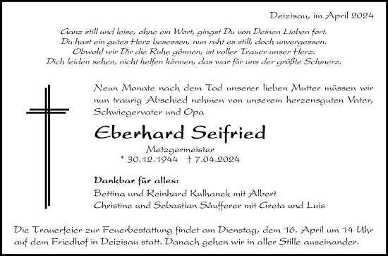 Traueranzeige von Eberhard Seifried von Eßlinger Zeitung/Cannstatter Zeitung