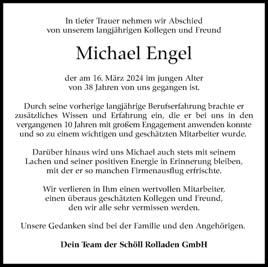 Traueranzeige von Michael Engel von Eßlinger Zeitung/Cannstatter Zeitung