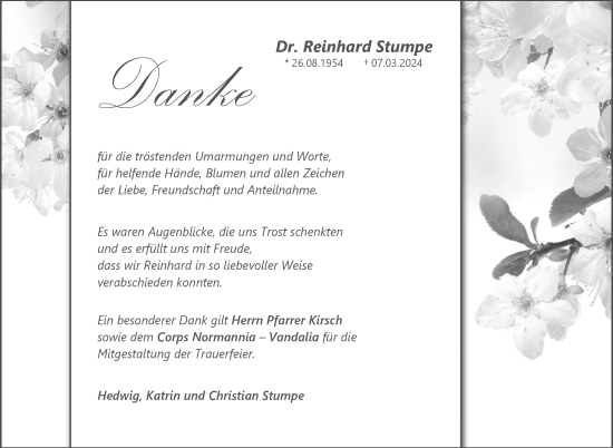 Traueranzeige von Reinhard Stumpe von Eßlinger Zeitung/Cannstatter Zeitung