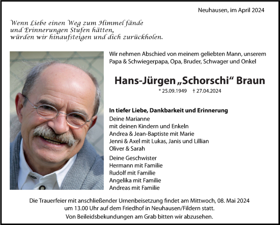 Traueranzeige von Hans-Jürgen Braun von Eßlinger Zeitung/Cannstatter Zeitung