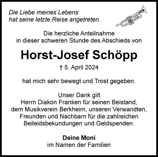 Traueranzeige von Horst-Josef Schöpp von Eßlinger Zeitung/Cannstatter Zeitung