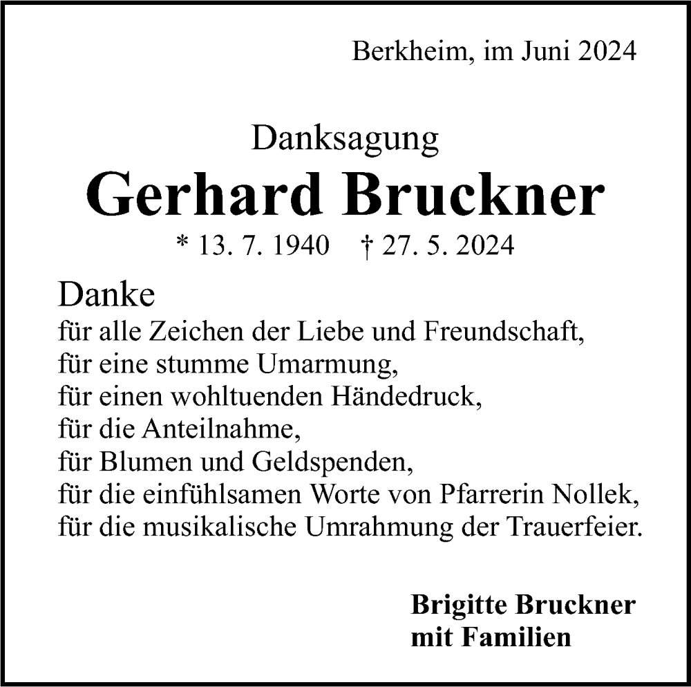  Traueranzeige für Gerhard Bruckner vom 15.06.2024 aus Eßlinger Zeitung/Cannstatter Zeitung