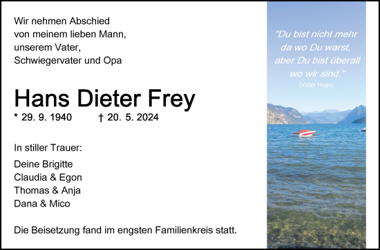 Traueranzeige von Hans Dieter Frey von Eßlinger Zeitung/Cannstatter Zeitung