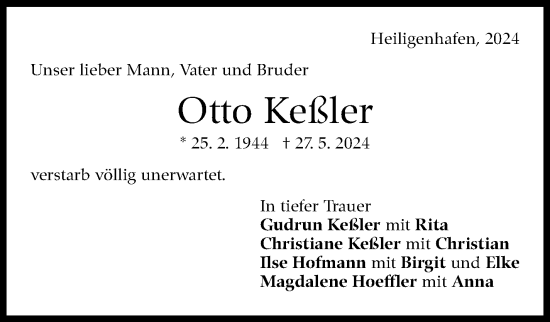 Traueranzeige von Otto Keßler von Eßlinger Zeitung/Cannstatter Zeitung