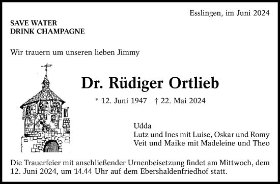 Traueranzeige von Rüdiger Ortlieb von Eßlinger Zeitung/Cannstatter Zeitung