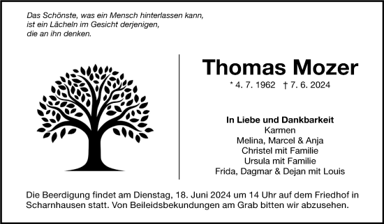 Traueranzeige von Thomas Mozer von Eßlinger Zeitung/Cannstatter Zeitung