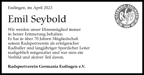 Traueranzeige von Emil Seybold von Eßlinger Zeitung/Cannstatter Zeitung