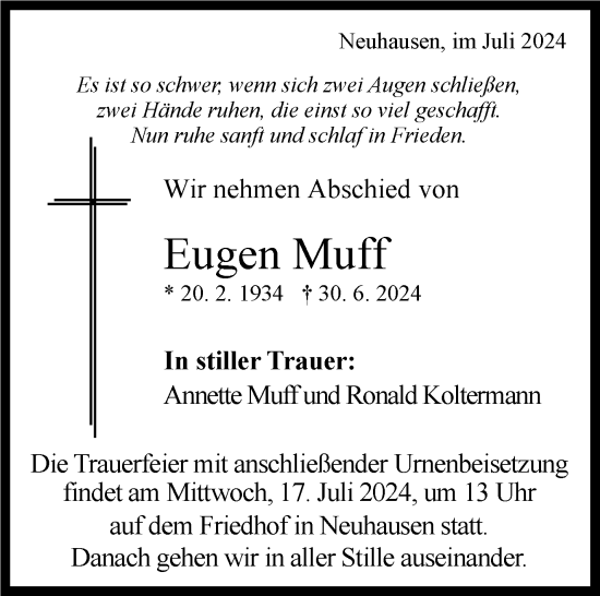 Traueranzeige von Eugen Muff von Eßlinger Zeitung/Cannstatter Zeitung